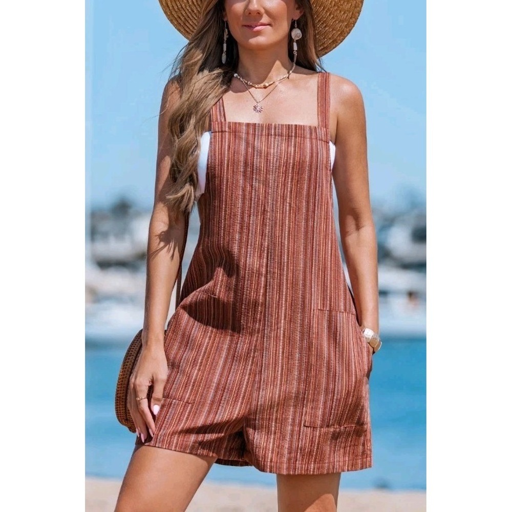 Cupshe Striped Romper Sz L Red Adjustable Strap Beachy Coastal Boho Vibe